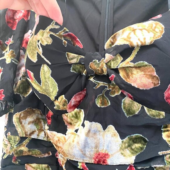 ASTR THE LABEL Floral Velvet Burnout Mini Dress L Black Red Ruffled Whimsigoth - Picture 6 of 16